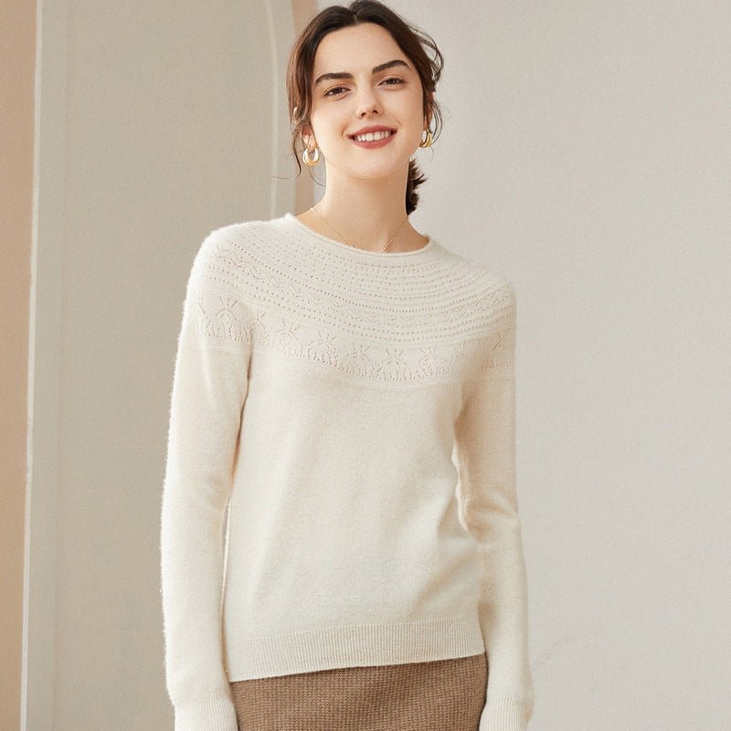 Women's 100% Superfine Cashmere Hollow-out knit Crewneck Sweater