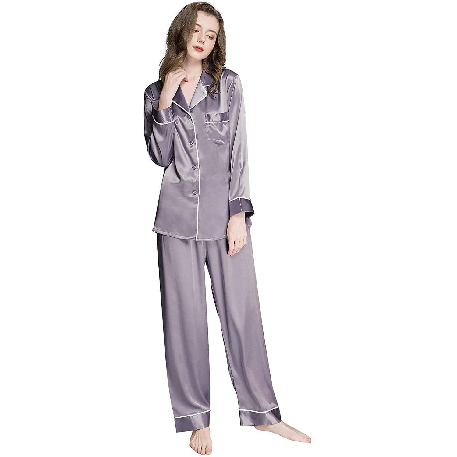 Women's Affordable Silk Pajamas Set Button Down Mulberry Silk Sleepwea
