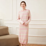 Women's Classic Striped Cashmere Dresses Crewneck Colorful Cashmere Dress - slipintosoft