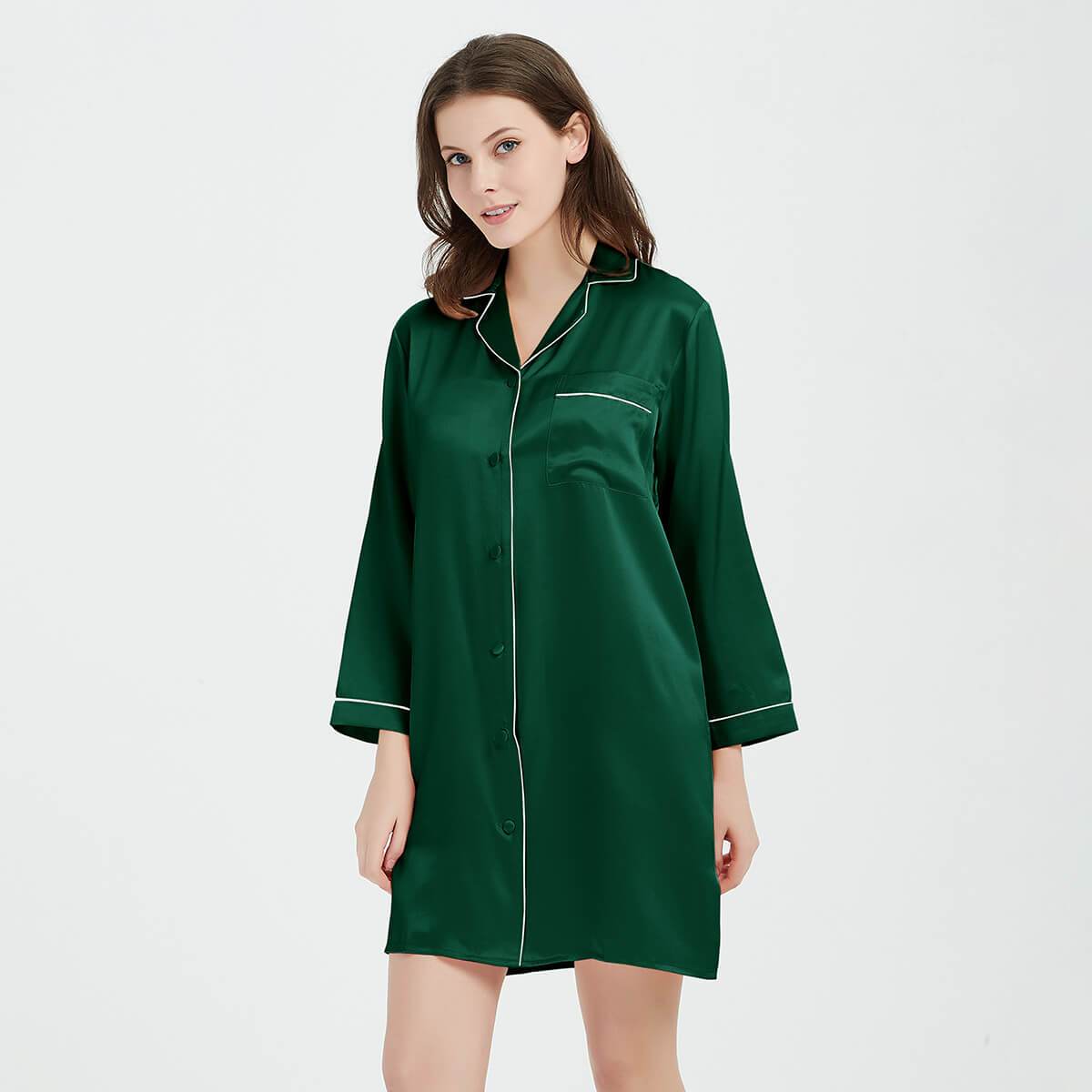 Women's Satin Silk Nightwear Button Down Sleepshirt Half Sleeve