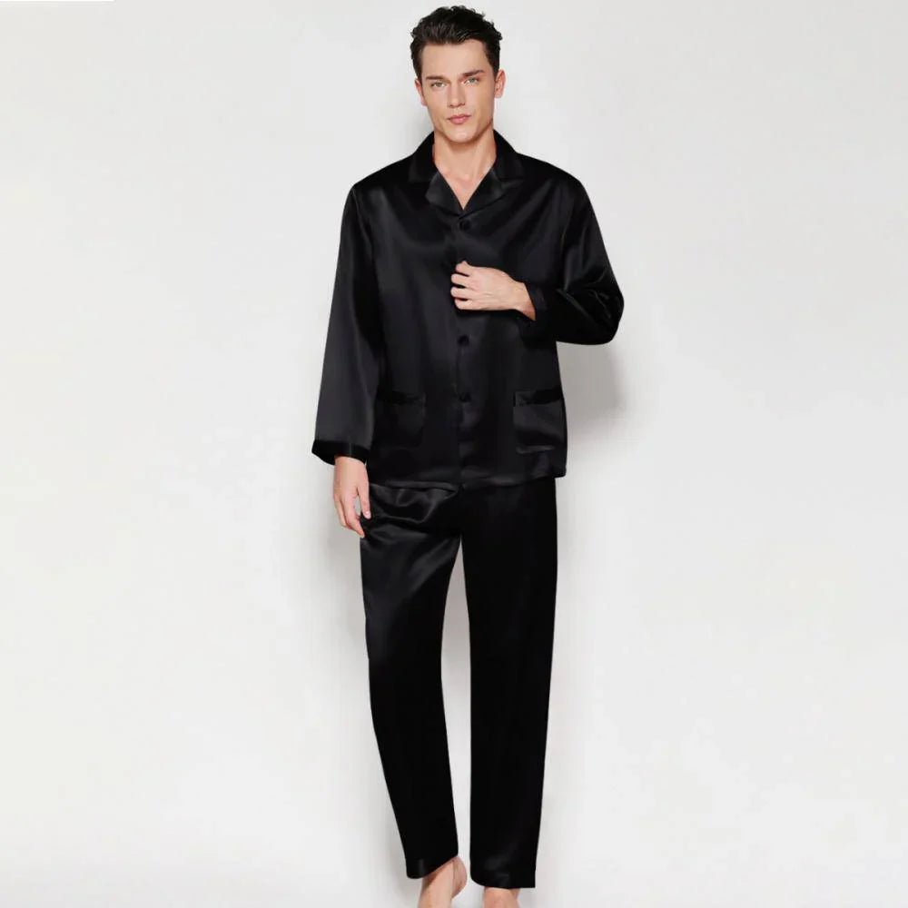 Mens Black Silk Pajamas