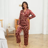 Luxury Swirl Print Long Sleeve Mulberry Silk Pajama Set