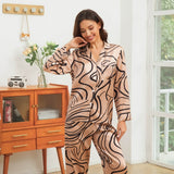 Luxury Swirl Print Long Sleeve Mulberry Silk Pajama Set