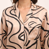 Luxury Swirl Print Long Sleeve Mulberry Silk Pajama Set