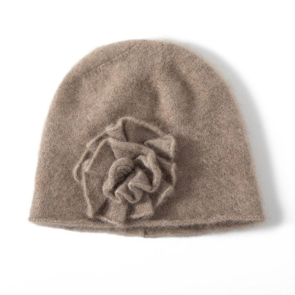 Anthropologie Beanie Hat Cap Gray Beige Floral Cashmere Blend Has Flaws Oatmeal & charcoal gray flower beanie winter hat | baby  main image 3