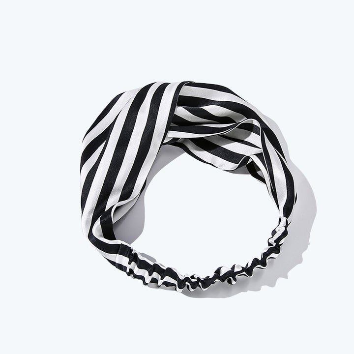 100% Mulberry  Black and white stripes Silk HeadBand For Ladies -  slipintosoft