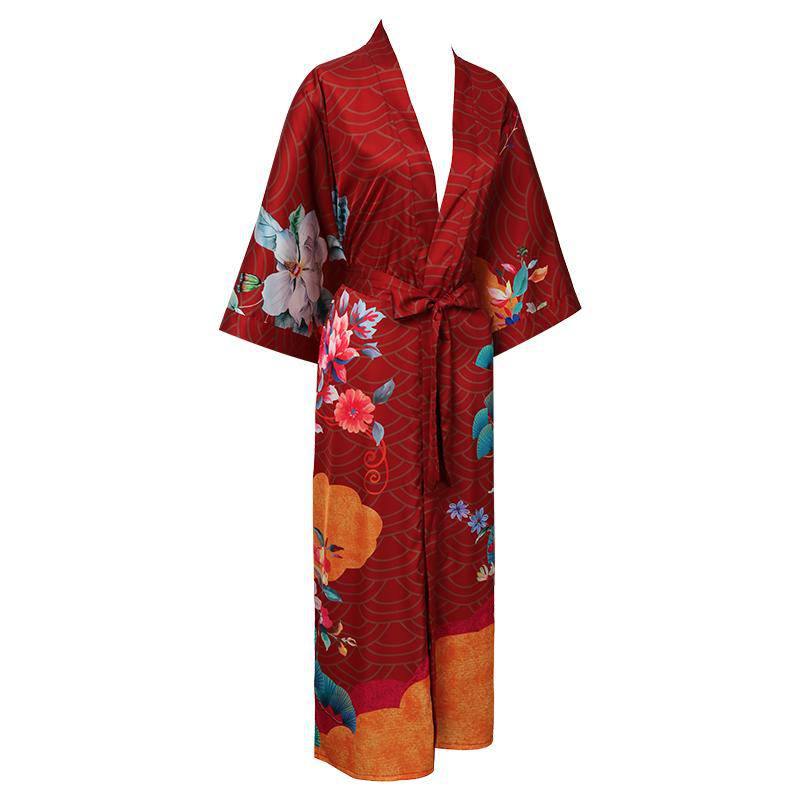 Ladies' Mulberry Silk Kimono Robe Delicate Hand Painted Cherry Blossom Elegant Nightwear - slipintosoft