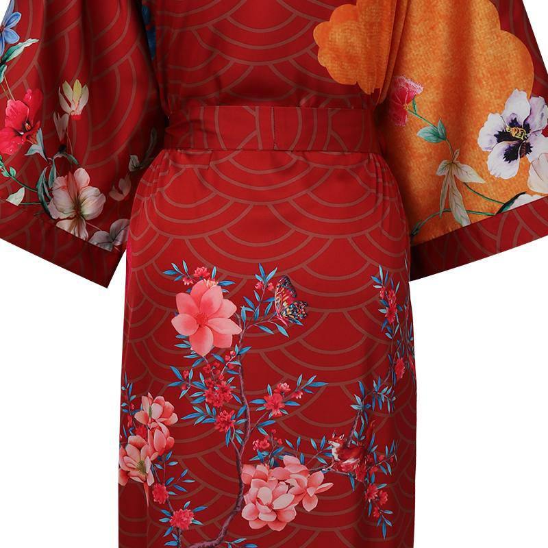 Ladies' Mulberry Silk Kimono Robe Delicate Hand Painted Cherry Blossom Elegant Nightwear - slipintosoft