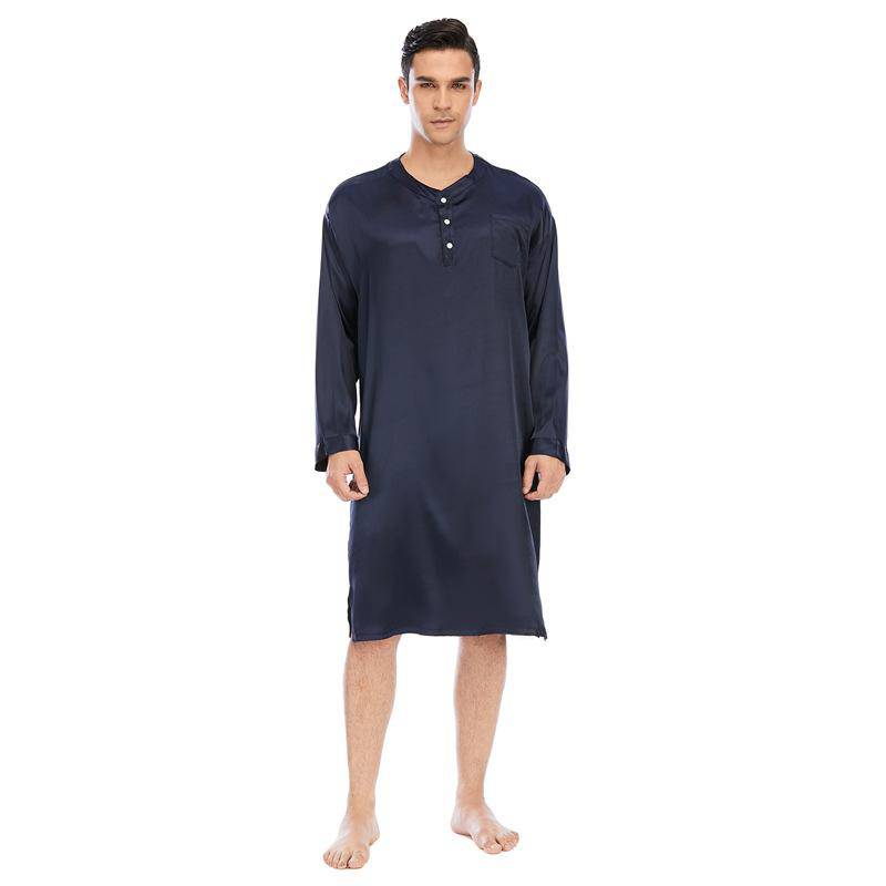 100% Mens Silk Nightshirt Pure Henley Neck Silk Nightwear