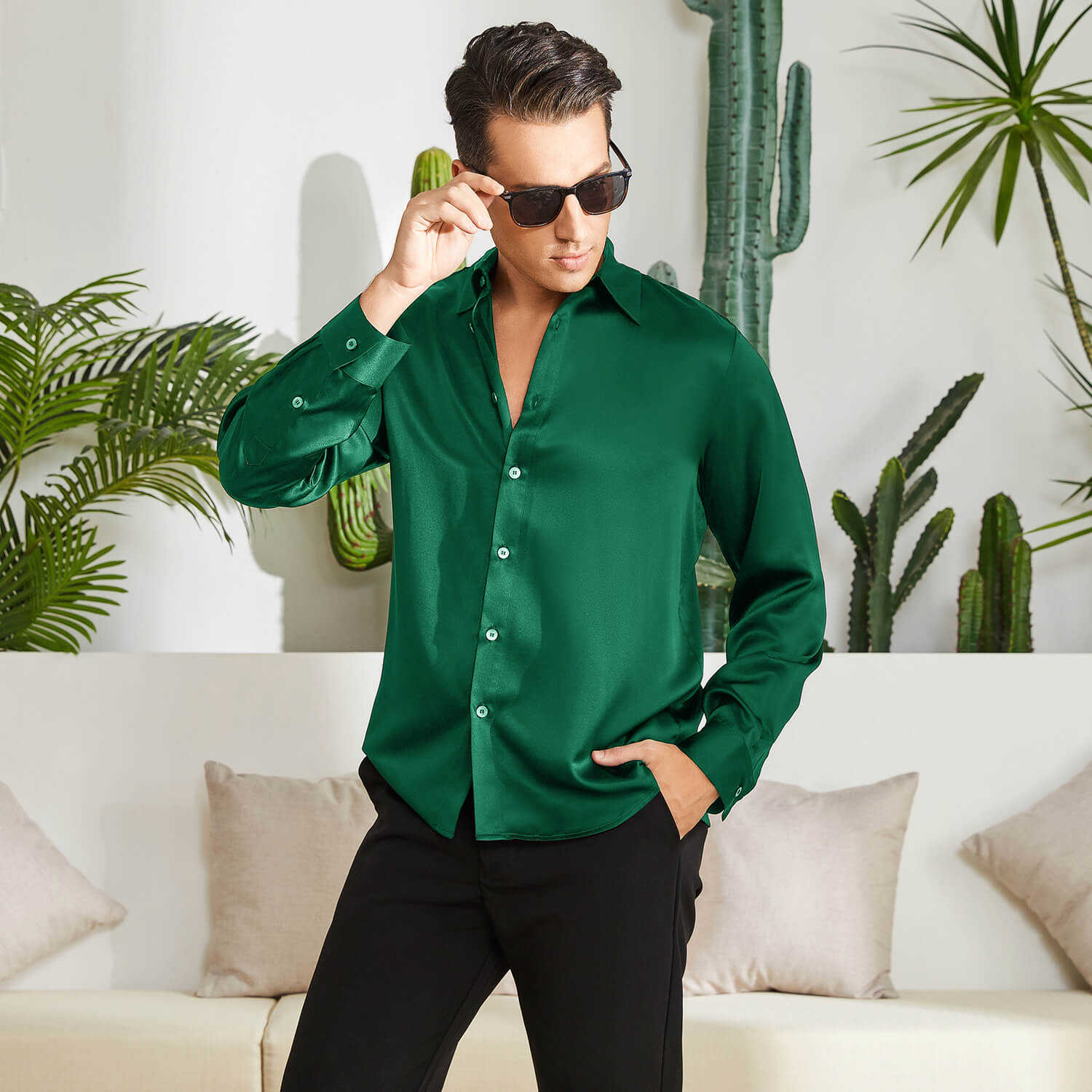 Green silk dress shirt hotsell