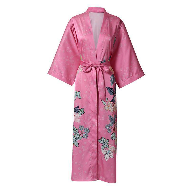 100% Mulberry Pure Floral Silk Kimono Robe For Women