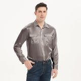 100% Mulberry Silk Shirt For Men Silk Long Sleeves Top