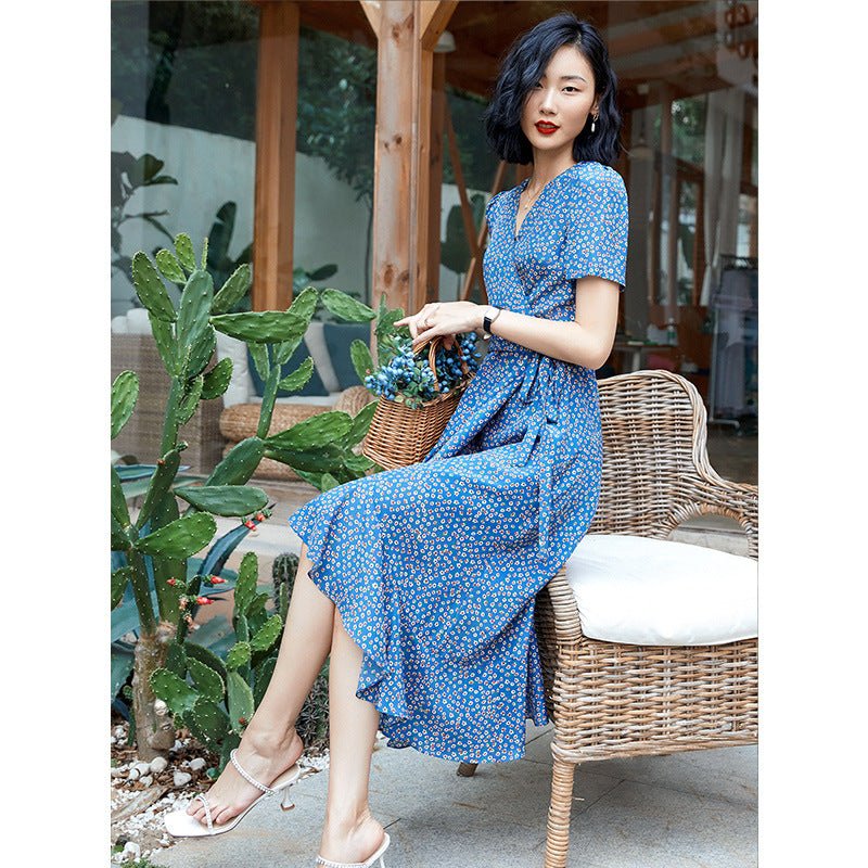 100% Pure Silk Vintage Style Dress Ladies Summer Chic Silk Dresses