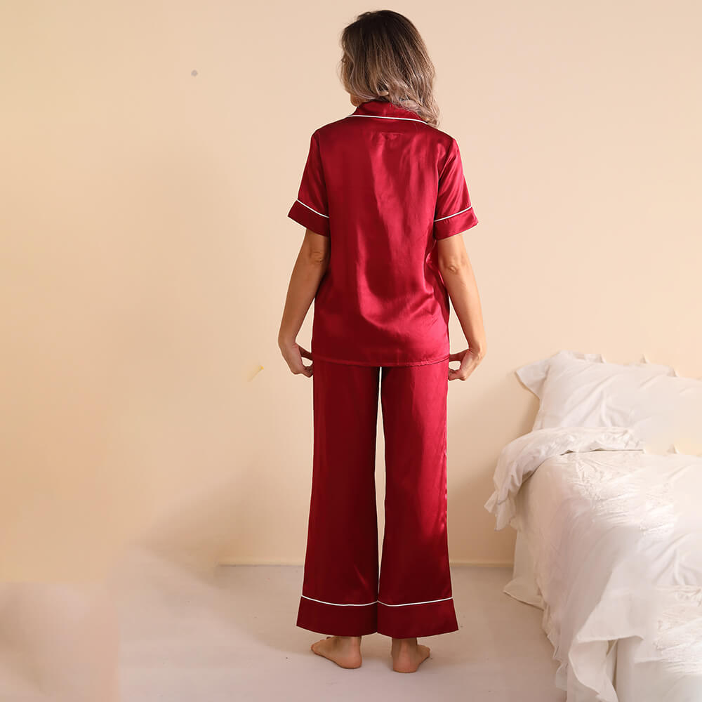 Classic Silk Two Piece Pajamas Set For Women luxury silk Sleepwear