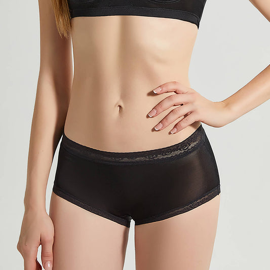 Women's summer thin silk underwear double-sided mulberry silk breathable mid-waist lace boxer briefs