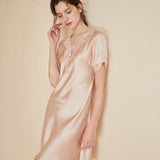 Women's Silk Nightgown Lace silk nighties Short Sleeve silk nightgowns silk nightdress