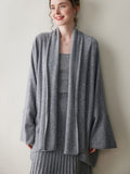 Womens Cashmere Cardigan Open Front Draped Long Sleeve Cashmere Knit Sweater