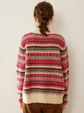 Womens Fair Isle Cashmere Knit Sweater Crew Neck Cashmere Pullover