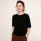 Womens Short Sleeve Cashmere Sweater Crew Neck Cashmere Knit Pullover