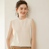 Womens Crew Neck Cashmere Sweater Cashmere Vest Sleeveless Knit Top