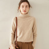 Womens Turtleneck Cashmere Sweater Textured Knit Turtleneck Pullover