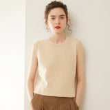 Womens Crew Neck Cashmere Sweater Cashmere Vest Sleeveless Knit Top
