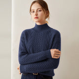 Womens Mock Neck Cable Knit Cashmere Sweater Textured Cashmere Pullover