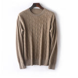 Mens Diamond Knit Cashmere Sweater Crew Neck Long Sleeve Cashmere Pullover