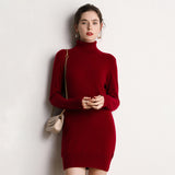 Womens Turtleneck Cashmere Dress Long Sleeve Knit Mini Sweater Dress
