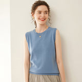 Womens Crew Neck Cashmere Sweater Cashmere Vest Sleeveless Knit Top