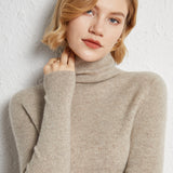 Womens Turtleneck Cashmere Sweater Ribbed Knit Cashmere Pullover Top