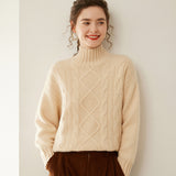Womens Diamond Knit Cashmere Sweater Turtleneck Cashmere Pullover