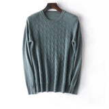 Mens Diamond Knit Cashmere Sweater Crew Neck Long Sleeve Cashmere Pullover