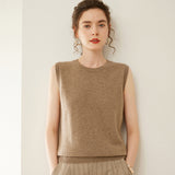 Womens Crew Neck Cashmere Sweater Cashmere Vest Sleeveless Knit Top