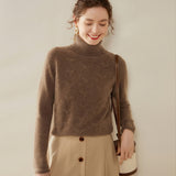 Womens Turtleneck Cashmere Sweater Textured Knit Turtleneck Pullover