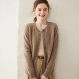 Womens Cashmere Cardigan Crew Neck Ribbed Neckline Cashmere Knit Sweater