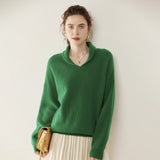 Womens Shawl Collar Cashmere Sweater V Neck Long Sleeve Cashmere Pullover