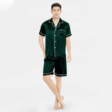 Affordable Men's Short Silk Pajamas Set Basic Men Silk Sleepwear