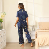 Two piece Silk Pajamas Set for Women Silk Short Sleeves Long pants Silk PJS - slipintosoft