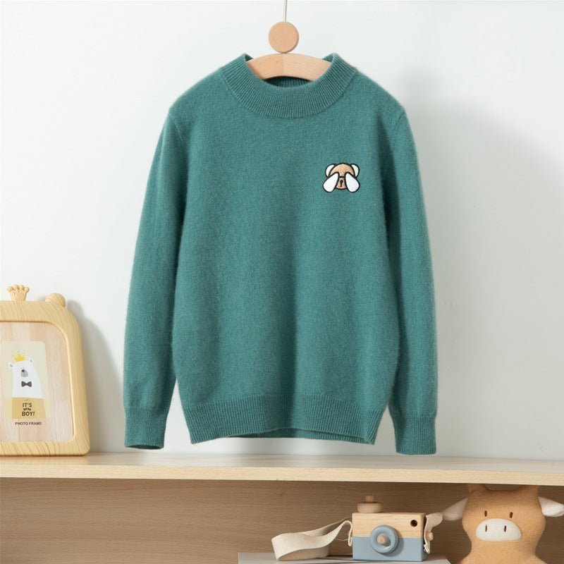 boys and girls crew neck pure cashmere sweater embroidery bear cashmere pullover - slipintosoft