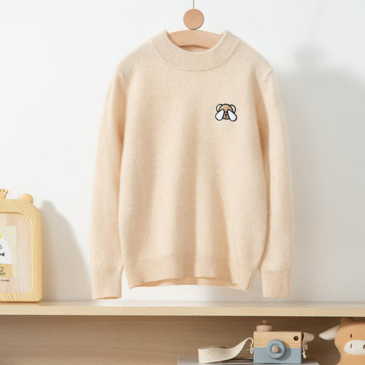 boys and girls crew neck pure cashmere sweater embroidery bear cashmere pullover - slipintosoft