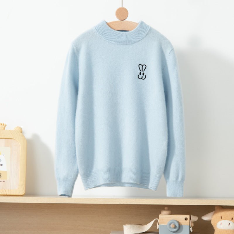 kids cashmere sweater with embroidered bunny crew neck cashmere pullover