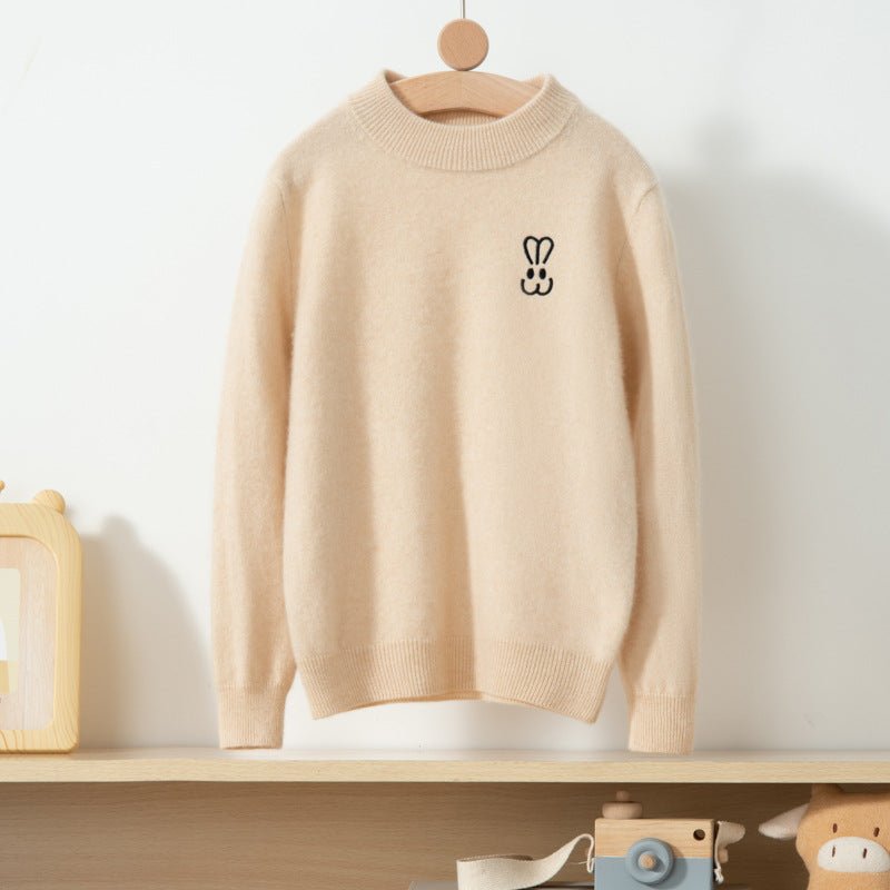 kids cashmere sweater with embroidered bunny crew neck cashmere pullover