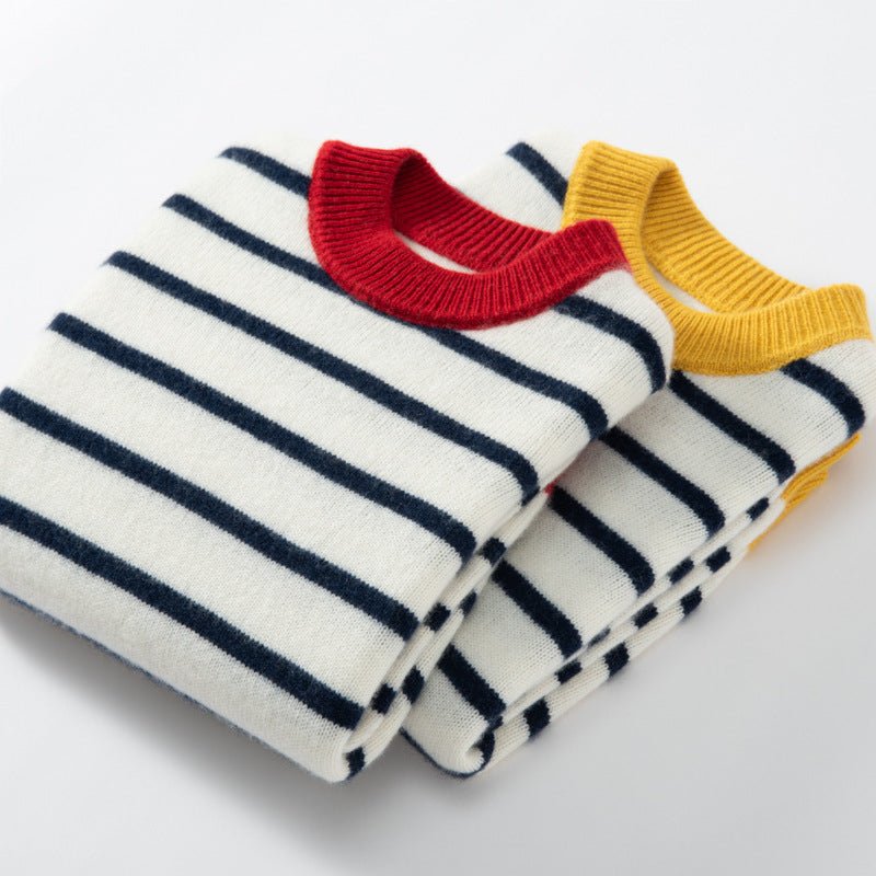 contrast ribbed trim crew neck pure cashmere sweater kids striped cashmere pullover