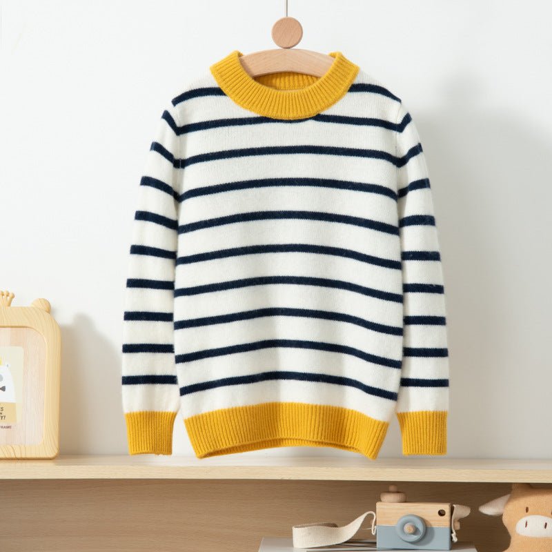 contrast ribbed trim crew neck pure cashmere sweater kids striped cashmere pullover