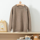 kids crew neck button shoulder cashmere sweater long sleeve raglan cashmere tops