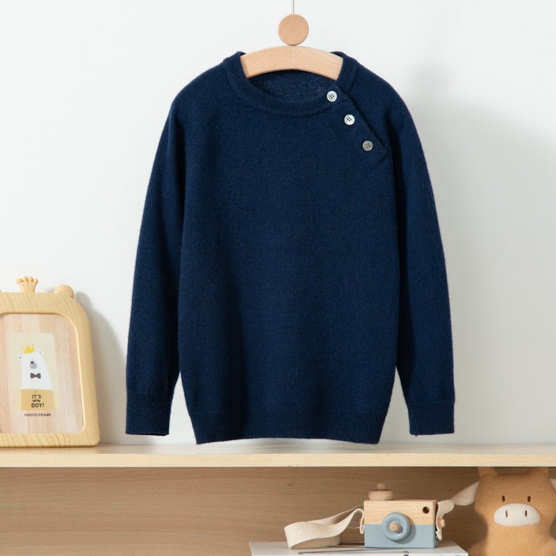 kids crew neck button shoulder cashmere sweater long sleeve raglan cashmere tops