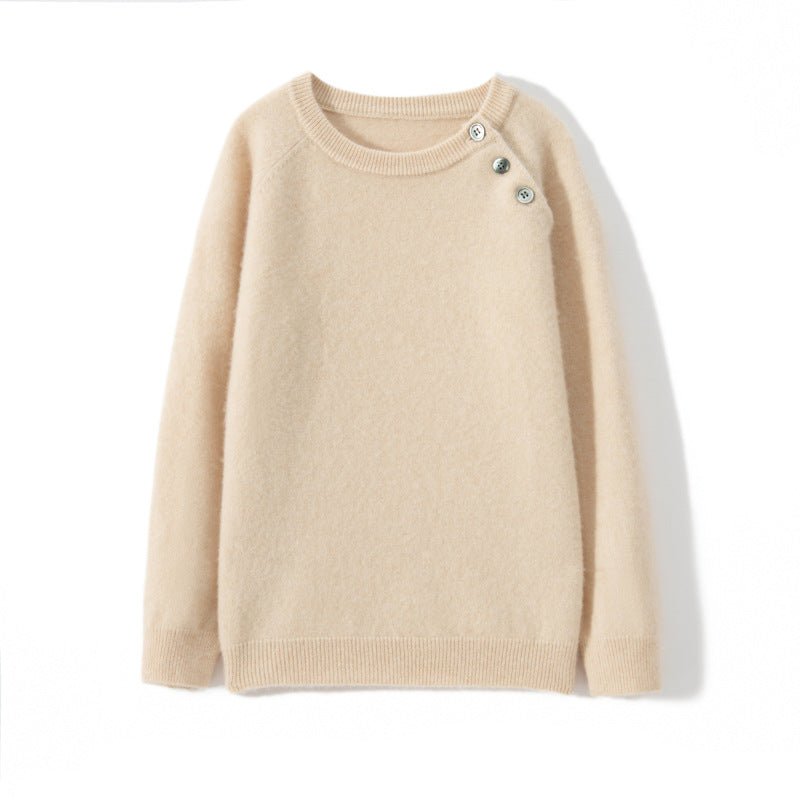 kids crew neck button shoulder cashmere sweater long sleeve raglan cashmere tops