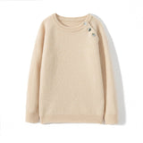 kids crew neck button shoulder cashmere sweater long sleeve raglan cashmere tops