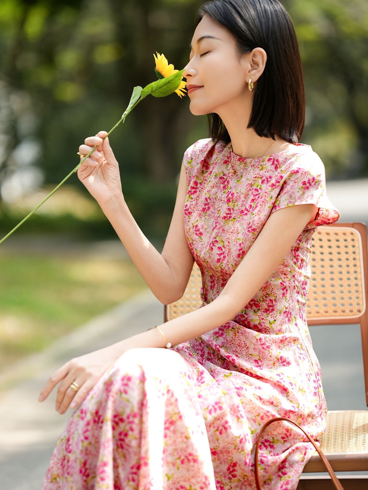 Womens Cap Sleeve Silk Summer Dress Silk Maxi Dress Silk Floral Dress Pink / S